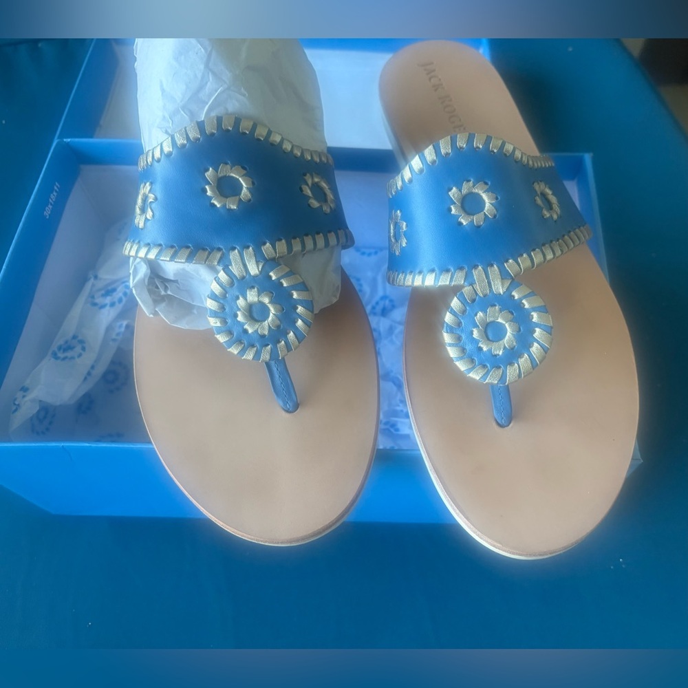 Jack Rogers Blue and Gold Sandals size 11 EUC worn only ONCE!!!